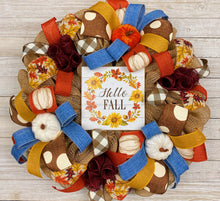 Load image into Gallery viewer, Blue &quot;Hello Fall&quot; wreath
