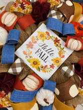 Load image into Gallery viewer, Blue &quot;Hello Fall&quot; wreath
